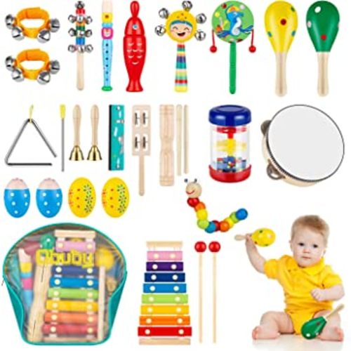 Obuby Toddler Musical Instruments Sets Wooden Percussion Instruments Toy for Kids Preschool Educational Wood Toys with Storage Bag for Kid Baby Babies Children Boys and Girls