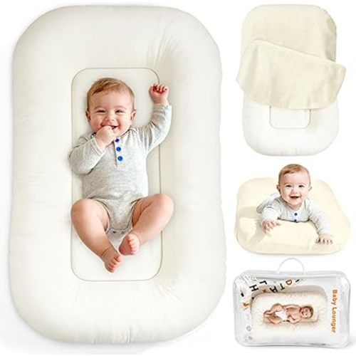 Baby Lounger & Snuggle Nest for Newborn 0-24 Months, Baby Nest Supervised Breathable Cotton for Newborn, Newborn Essentials Gifts, Breathable Portable Infant Lounnger for Travel and Home(White）
