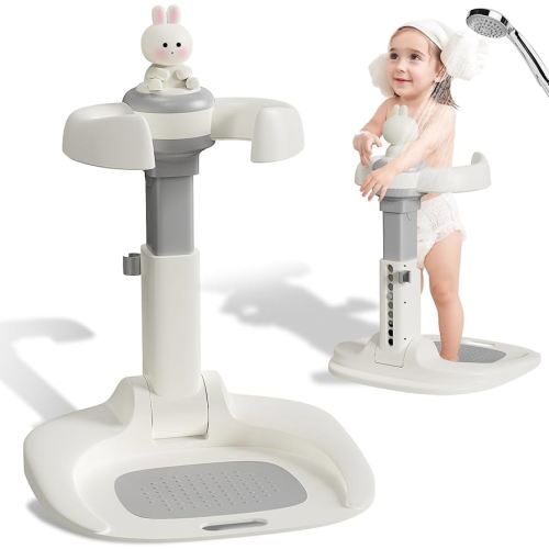 Adjustable Baby Shower Stand with Anti-Slip Base, Baby Bath With Stand, 6-36 Months Toddler Shower Standing Support, Bath Shower Standing Support, Easy Setup, Safe Design (Upgraded-Rabbit)