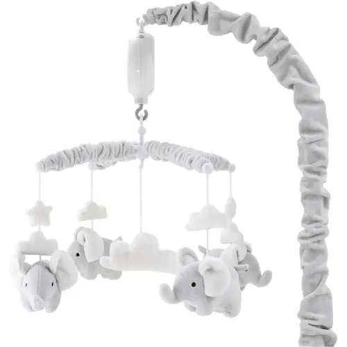 Grey Digital Musical Mobile with Elephants, Clouds and Stars by The Peanut Shell