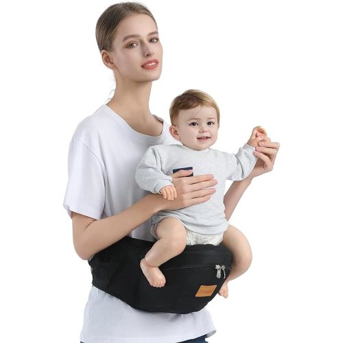Baby Hip Carrier with Safety-Certified Baby Hip Seat Baby Carrier Newborn to Toddler, Toddler Carrier with Non-Slip Shock Absorption Hip Seat Surface All Seasons, Black