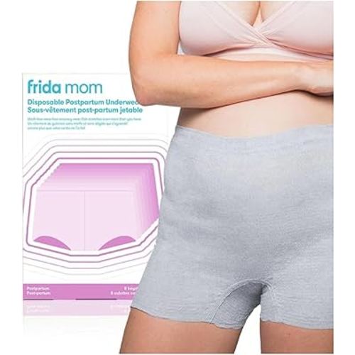 Frida Mom Postpartum Disposable Underwear, Microfiber Boyshort Cut Underwear - Size Regular (8ct) Grey