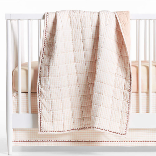Pink Windowpane Plaid Organic Cotton Baby Crib Quilt
