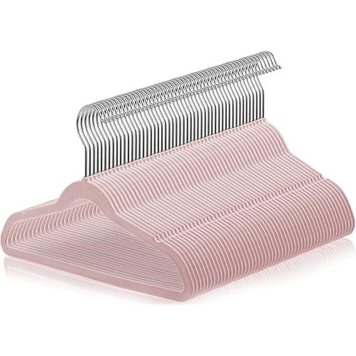 Casafield 50 Velvet Kid's Hangers - 14" Size for Children's Clothes - Light Pink