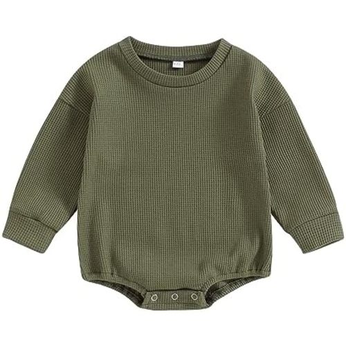 Baby Boy Girl Crewneck Sweatshirt Romper Waffle Knit Long Sleeve Bubble Romper Oversized Sweater Bodysuit Tops