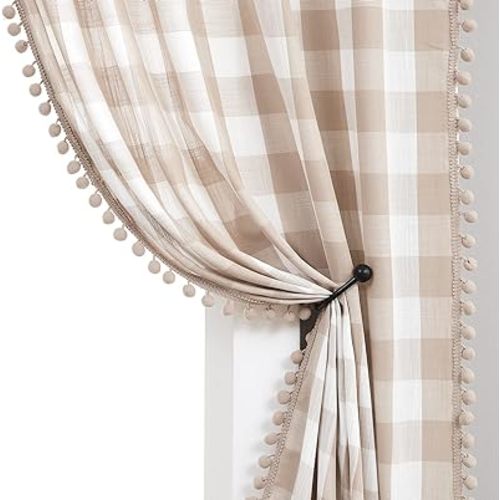 Buffalo Check Curtains 84inch (Taupe and White)