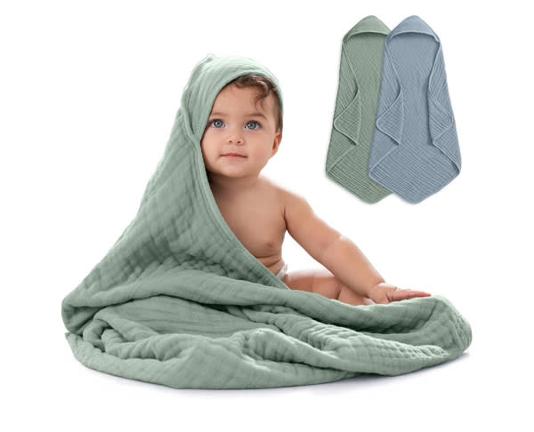 Comfy Cubs Cotton Muslin Hooded Baby Towel (2 Pack) - Cedar And Sand