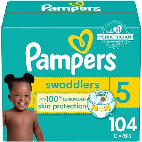 Pampers Swaddlers Diapers - Size 5, 104 Count, Ultra Soft Disposable Baby Diapers