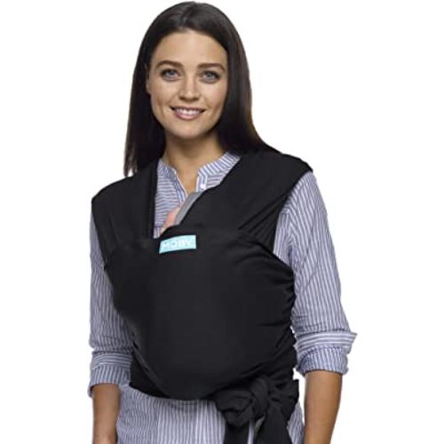 Moby Baby Wrap Carrier Evolution for Newborns to Toddlers (8-33lbs), Infant Sling Carrier, Lightweight & Hands Free Design, Adjustable for All Body Types, Baby Registry Gift (Black)