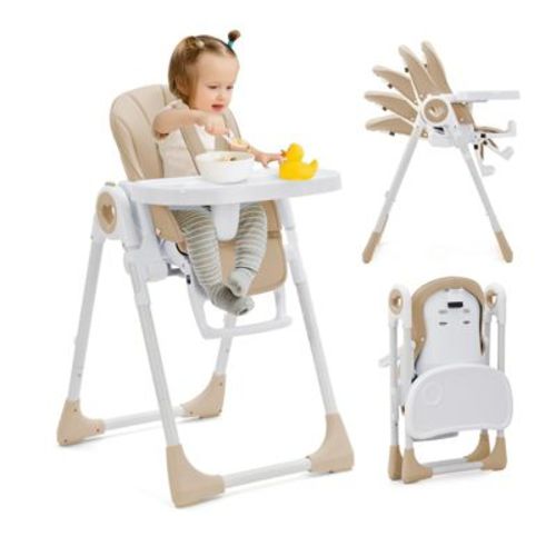 Foldable Baby High Chair with Adjustable Height, 5 Recline Positions & Removable Double Tray - Easy Clean, Space-Saving Infant Highchair for Toddlers