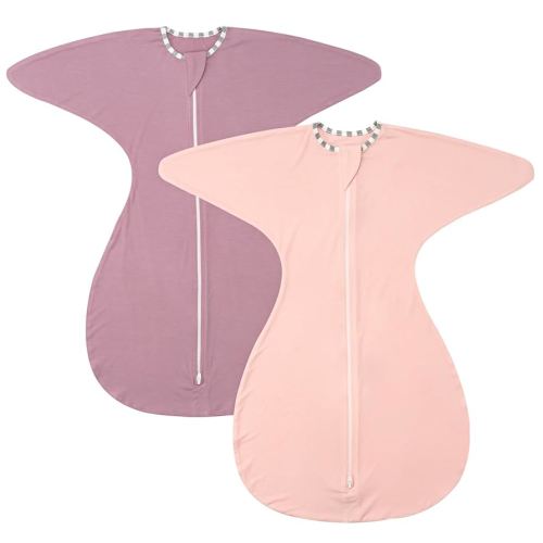 ZIGJOY Shark-Fin Transition Swaddle - 0.5 Tog Rayon Made from Bamboo Sleep Sack Soft Transitional Swaddle Baby Wearable Blanket with 2-Way Zipper, Pink&Purple, 3-6 Months
