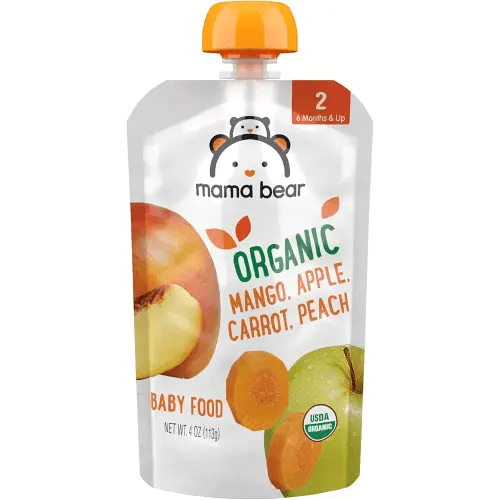 Amazon Brand - Mama Bear Organic Baby Food, Stage 2, Mango, Apple, Carrot, Peach, 4 ounce (Pack of 12)