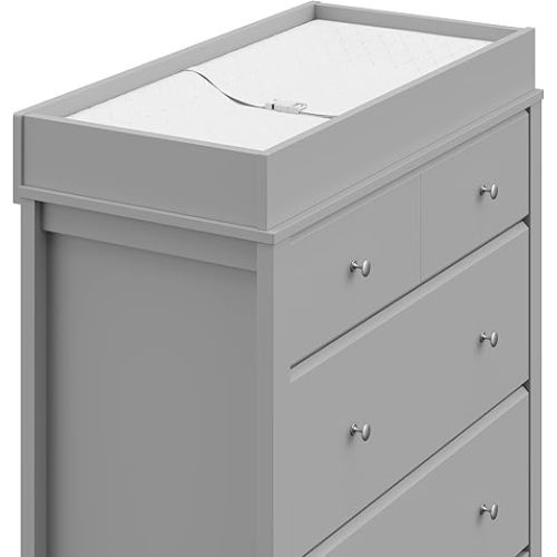 Storkcraft Horizon 3 Drawer Chest with Changing Topper (Pebble Gray) – GREENGUARD Gold Certified, Includes Removable Changing Table Topper, Chest of Drawers for Nursery & Kids Bedroom