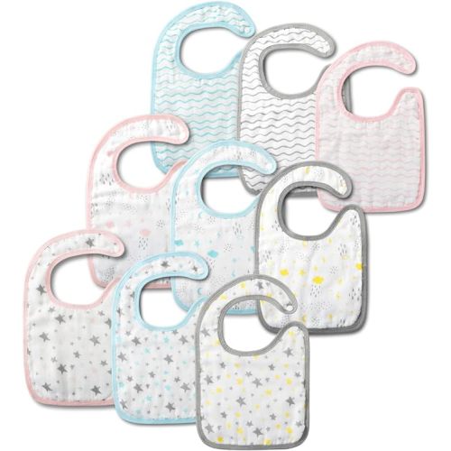 Little Grape Land Cotton Baby Bibs for Girls Boys, Baby Drool Bibs for Drooling Teething Eating, Absorbent Soft Snap Bibs Set