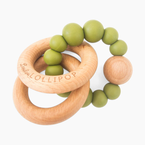 Loulou Lollipop Bubble 2 Silicone & Wood Teething Rattle - Olive Green