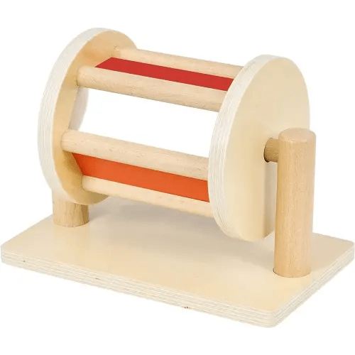 MORITECK Montessori Spinning Drum Baby Toy for 6-12 Months Old, Wooden Spinning Rainbow Rolling Toys for Infant Babies, Boy and Girls Wood Wheel Toy