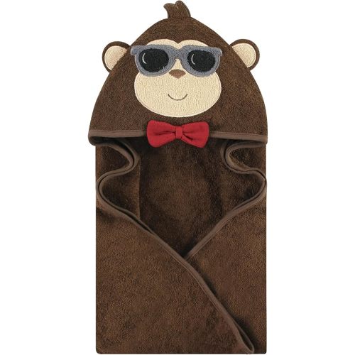Hudson Baby Unisex Baby Cotton Animal Face Hooded Towel, Dapper Monkey, One Size
