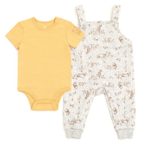 Disney Minnie Mouse Mickey Mouse Winnie the Pooh Eeyore Tigger Piglet Baby Girls Bodysuit and Overall Outfit Set Newborn to Infant, Color: Winnie the pooh / orange, Size: 3-6 months