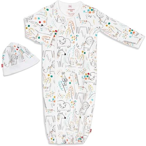 Magnetic Me by Magnificent Baby 100% Organic Cotton Sack Gown & Hat Set, Newborn to 3 Months