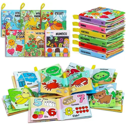OKOOKO Soft Baby Books 6PCS Soft Cloth Books Bath Books Crinkle Washable Non-Toxic Early Education Preschool Learning Toy for Newborns Babies Infants Toddlers Kids