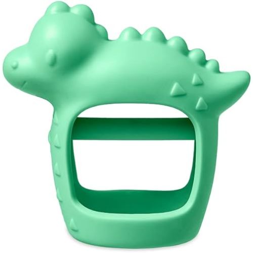 Itzy Ritzy Bitzy Grip Hand Teether - Silicone Teether for Babies - Developmental Teether Toy with Easy-to-Hold Hand Grip, Designed for Babies 3 Months & Up (Dinosaur)