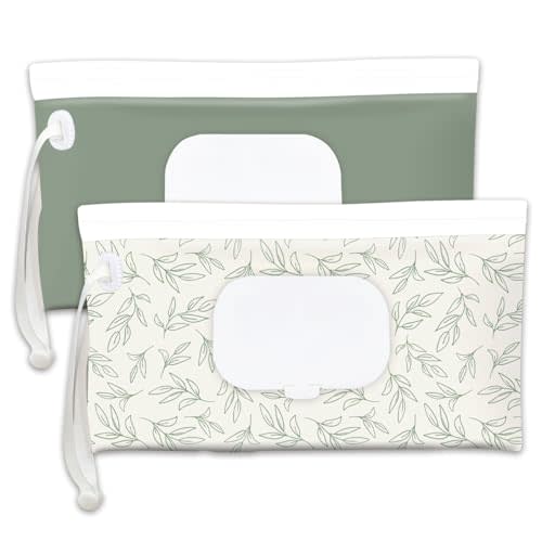 Baby wipes dispenser,portable baby wipes holder for outdoor, Refillable baby wipes container, on the go wet wipe pouch for travel, resuable wipes dispenser for hiking (sage)