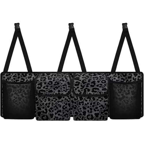 Black Leopard Print Backseat Trunk Organizer for Car Trunk Storage Bag with Lid Hanging Multipurpose Cargo Bag,Easy to Install