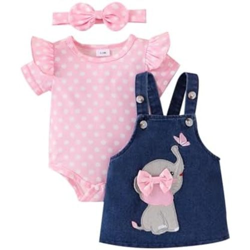 Baby Girl Clothes Suspender Skirt Newborn Ruffled Romper + Elephant Jeans Dress + Headband Summer Outfits 0-18 Months