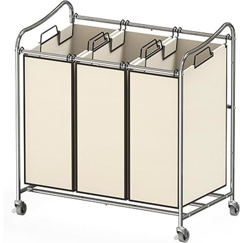Simple Houseware Heavy-Duty 3-Bag Laundry Sorter Cart, Chrome