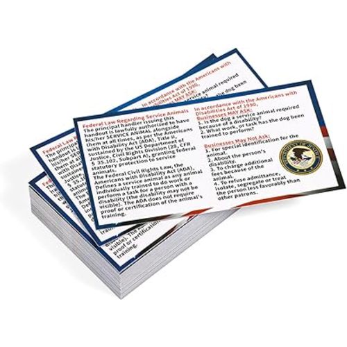 50pcs Service Dog Law Cards, ADA Service Animal Id Badge Gear Stuff Information Cards Tag Registration Certificate Print on Both Sides States Handler's Legal Rights to Uninformed Business Personnel