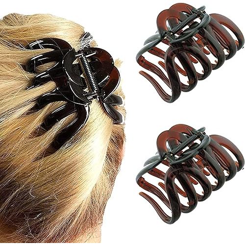 Camila Paris AD718 2PK French Octopus Hair Clip, Large Clips for Thick Hair, Girls Big Claw Clip for Long Hair, Durable Women's Clips With Strong No-Slip Grip, Made in France