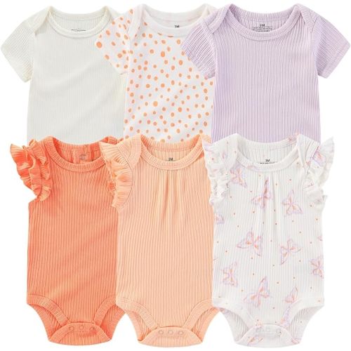 Baby Bodysuit 6 Pack Soft Mixed Ribbed Short Sleeve Romper Infant Boy Girl Clothes Set