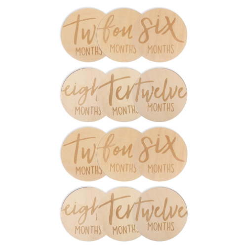 Round Monthly Milestone Discs Double-sided Sign Baby Growth Card Board Wooden 12 Pcs