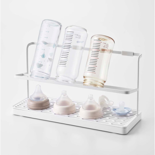 Yamazaki Home Tower Countertop Two Tier Bottle Drying Rack, Wide Jug Storage Stand with Drainage Tray for Kitchen Counter for Glass Metal Or Plastic Bottles - Steel