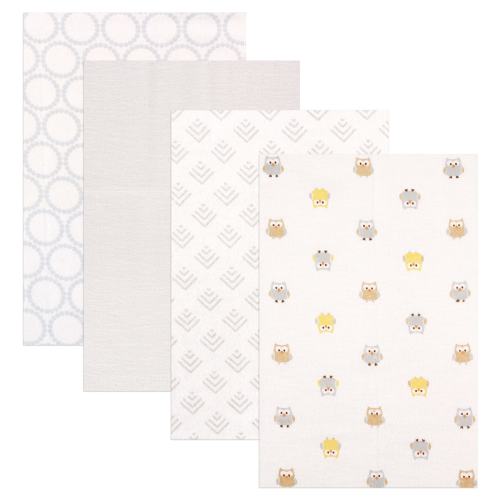 Luvable Friends Baby Boy Cotton Flannel Receiving Blankets, Owl 4-Pack, One Size - Owl 4-Pack - One Size