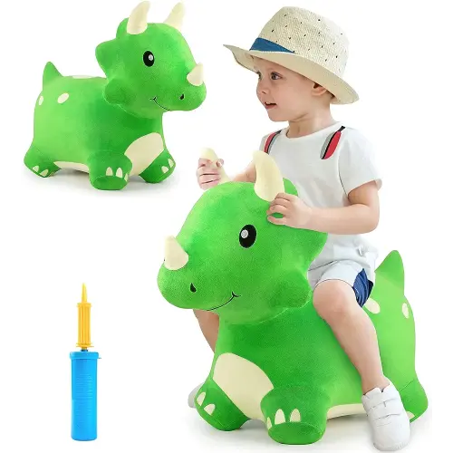 iPlay, iLearn Bouncy Pals Dinosaur Hopper Toy 2 Year Old Boy, Toddler Plush Bounce Animals, Ride on Bouncing Triceratops for Kids, Outdoor Hopping Horse Bouncer, Cool Birthday Gifts 3 4 5 6 Yr Girls