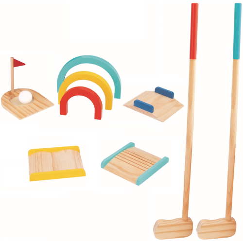 TOOKYLAND Kids Wooden Golf Set - 13pcs - 2 Player Game Set with Carry Bag, Ages 3+