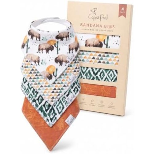 Copper Pearl Baby Bibs 4 Pack, Printed Bandana Drool Bibs for Baby Girl & Boy, Soft Cotton Drooling Teething Bibs