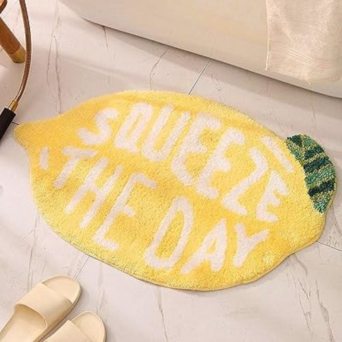UKELER Soft Yellow Lemon Bath Rug for Kids Non Slip Absorbent Bath Mat Washable Shaggy Kids Bedroom Decor Bathroom Door Mat 31.5''x19.7''