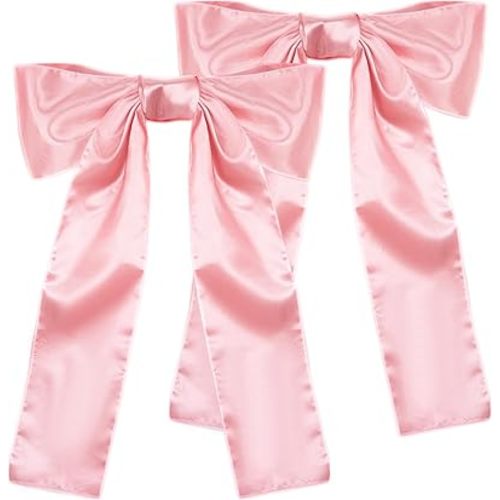 Pink Bow Birthday Party Decorations, 2 Pack Big Pink Bows 18 x 33 Inches Coquette Party Background, Large Satin Ribbon Bow Hanging Decor for Bachelorette Baby Shower Bridal Shower Wedding (Pink)