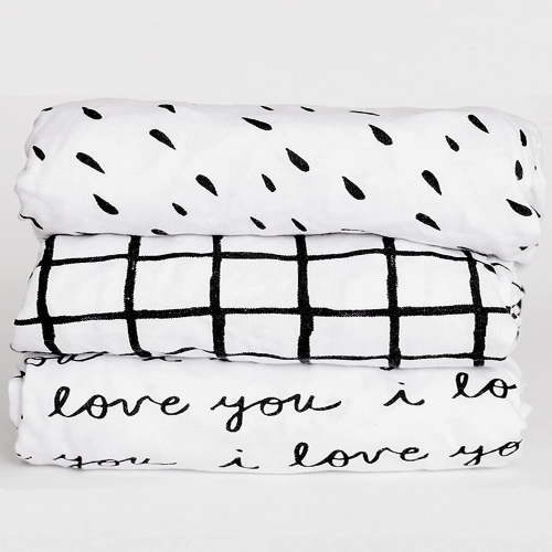 3 Fitted Crib Sheets Black/White Set for Baby Toddler Mattress - 100% Oeko-TEX Cotton Gender Neutral for Girl/Boy Nursery Bedding - I Love You, Plaid & Abstract Polka Dots 28”x52”x9” Sheet