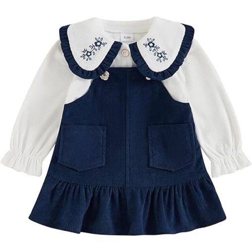 Baby Girl Fall Winter Clothes Overall Dress Long Sleeve Button Doll Collar Shirt Suspender Skirts Cute Toddler Outfit