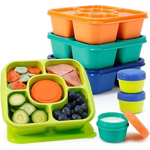 Caperci Original Lunchable Snack Containers for Kids & Adults - 5 Compartments Bento Snack Boxes with 4 Leakproof Small Containers, Wheat Straw, BPA-Free, Set of 4