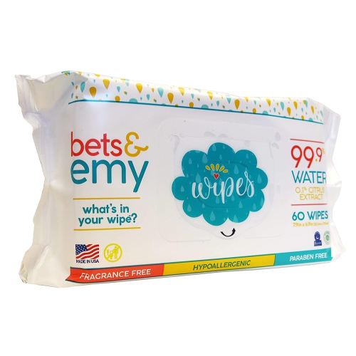 BETS & EMY American-Mom Made Baby Wipes 99.9% Water! 540 Count (9 Packs of 60 Count)