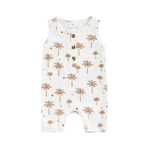 Kleidungly Newborn Baby Girls Boys Jumpsuits Clothing 5 Colors Printed Sleeveless Button Summer Romper