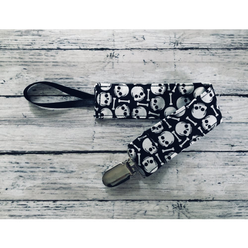 Skulls N Bones Baby Pacifier Clip Gothic Girl Boy Skeleton Goth