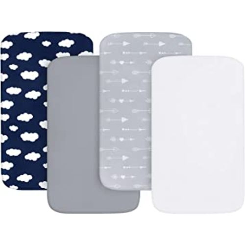 Bassinet Sheets for Boys and Girls (33" x 20"), 4 Pack, Compatible with Mika Micky, Baby Delight, Dream On Me, AMKE and Other Rectangle Bassinet Mattress, Ultra Soft & Skin Friendly, Washer & Dryer