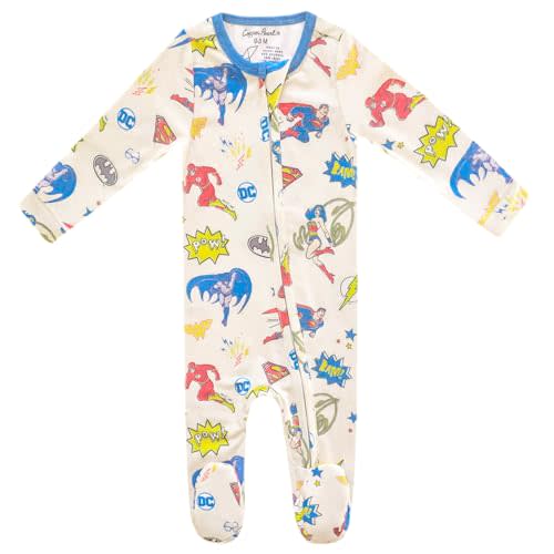 Copper Pearl Zip-Up Footie Baby Pajamas: Ultra-Soft Boys Pajamas and Girls Pajamas, Premium Knit Fabric in Stylish Prints, Tag-Free with Two-Way Zipper, Sized Newborn to 24 Months, Justice League™