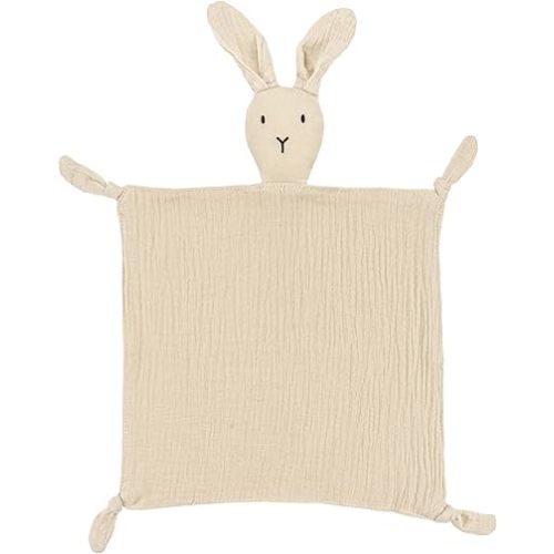 ZIGJOY Bunny Lovey Muslin Cotton Baby Security Blanket Soft Breathable Lovies for Babies Gifts for Newborn Infant Toddler Boys and Girls, Khaki