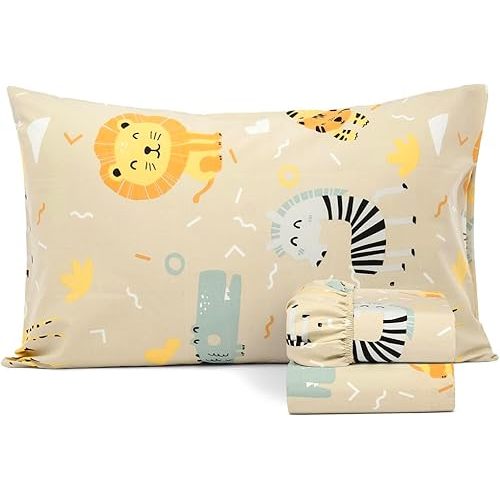 Salt Earth 100% Cotton 210TC Kids Bedsheet, Twin Sheets Set for Toddler Bed, 3 Piece Bedding Set Including Flat Sheet, Fitted Sheet, and Pillowcase, Themed Sheets for a Playful Kids Bed (Summerland)